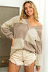 Textured Colorblock Long Sleeve V Neck Top